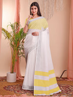 Shree Shyam Fashion The White Loom White Linen Cotton Saree | Grocsy