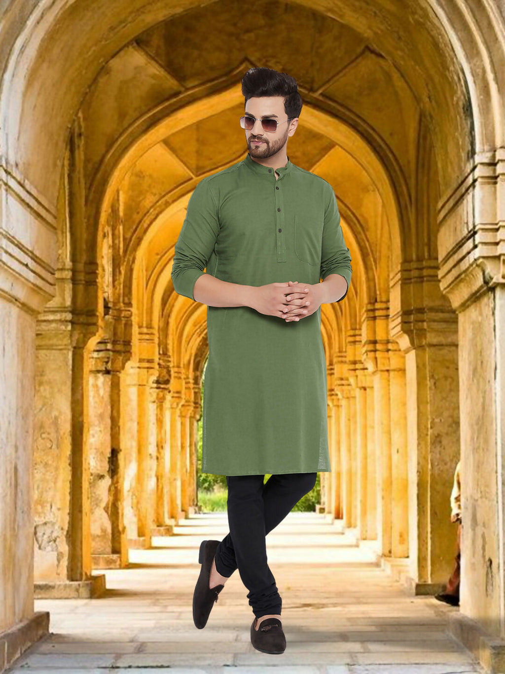 Even Apparels Men's Solid Green Linen Kurta | Grocsy