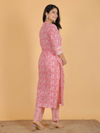 Aramya Straight Soft Cotton Abstract Print Women's Kurta Set - Pink | Grocsy