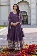 Teeya Creation Womens Wedding Wear Heavy Sequence Embroidery Work Purple Gown Set | Grocsy