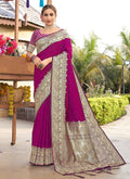 Purple Banarasi Silk Woven Design Saree with Unstitched Blouse Piece - Aachal | Grocsy