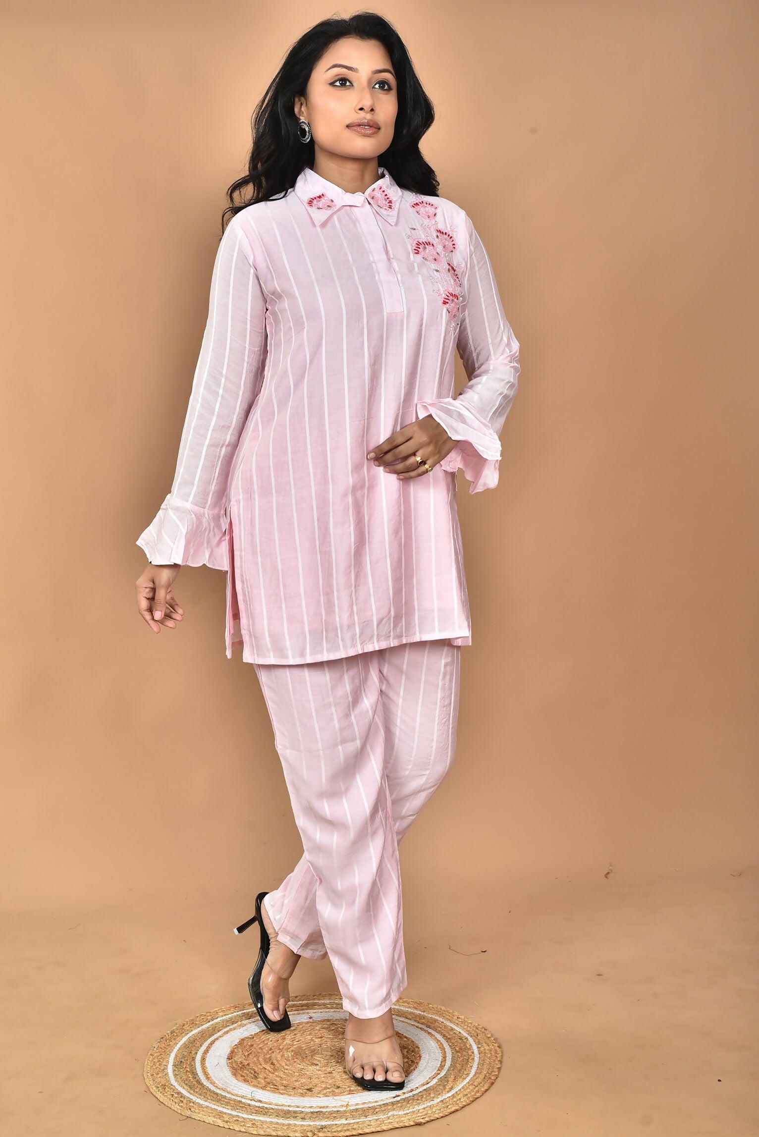 Morchari Women And Hand Embroidery Co-Ords-Pink | Grocsy