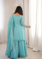 Teeya Creation Sky Blue Color Soft Crunchy Silk Party Wear Designer Sharara set | Grocsy