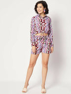 Purple Crepe Chevron Printed Top with Matching Shorts Set - Shivani | Grocsy
