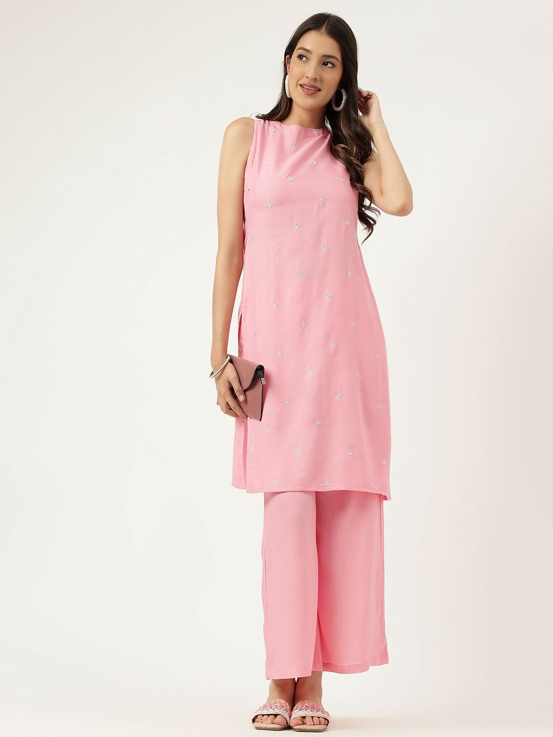 Joban Fashion Pink Rayon and Embroidered Work Straight Kurta Bottom Set | Grocsy