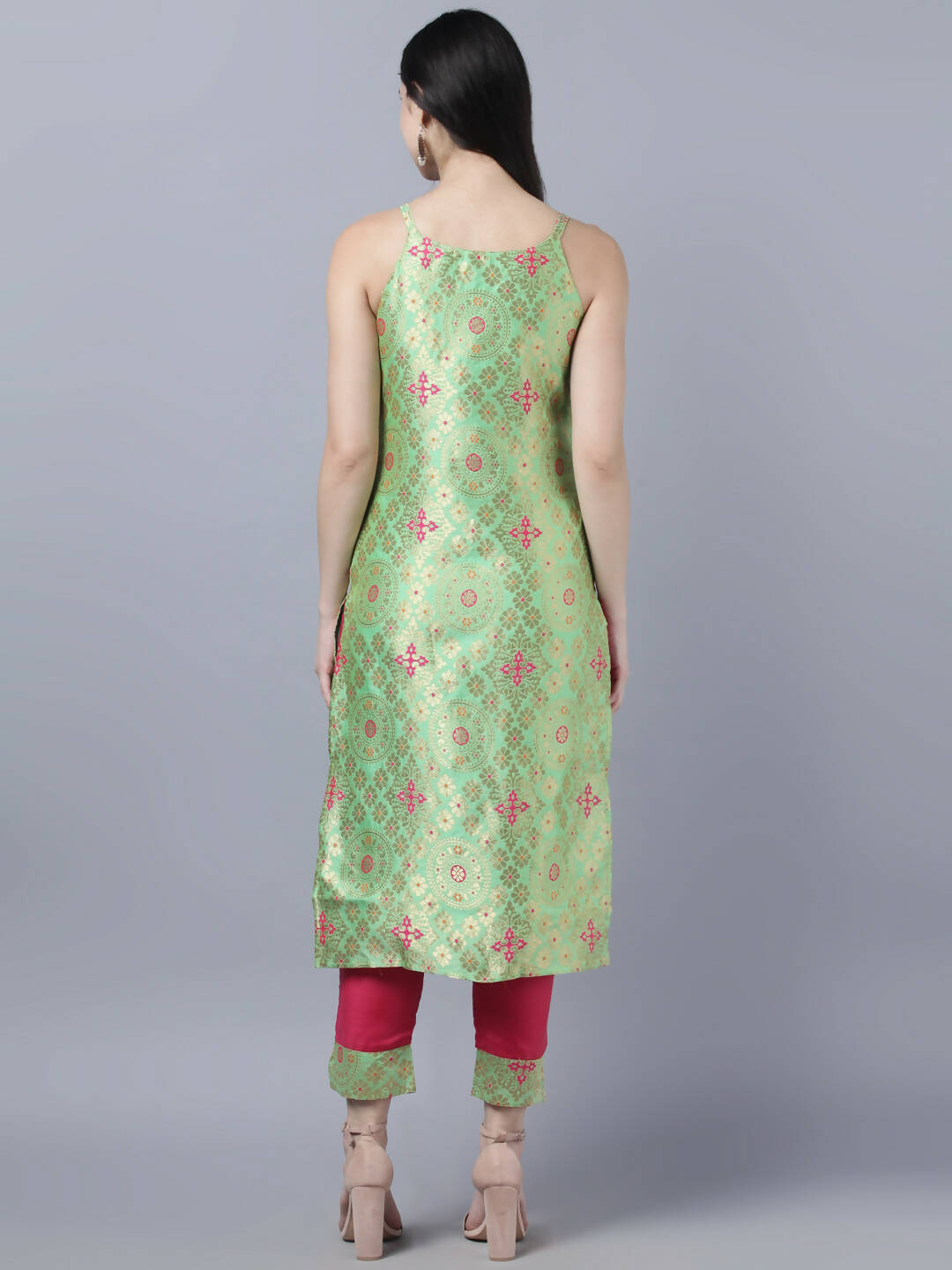 Myshka Women Green Ethnic Motifs Gotta Patti Kurta with Trousers With Dupatta Set | Grocsy