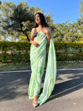 Vamsee Green Chiffon Designer Saree | Grocsy