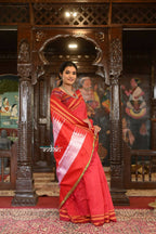 Very Much Indian Handloom Cotton Viscose Ilkal Saree Bright Red With Red Border | Grocsy