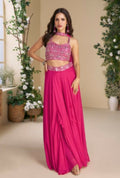 Anaita Magenta Heavy Chinon Stitched 3 Piece Set With Sequence & Mirror Work | Grocsy