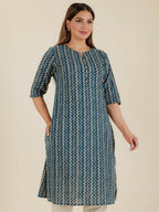 Aramya Blue Soft Cotton Chevron A-line Kurta for Women | Grocsy