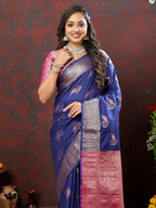 Lorenvalley Fashion Navyblue Soft Silk Woven Design Zari Weaving Saree | Grocsy