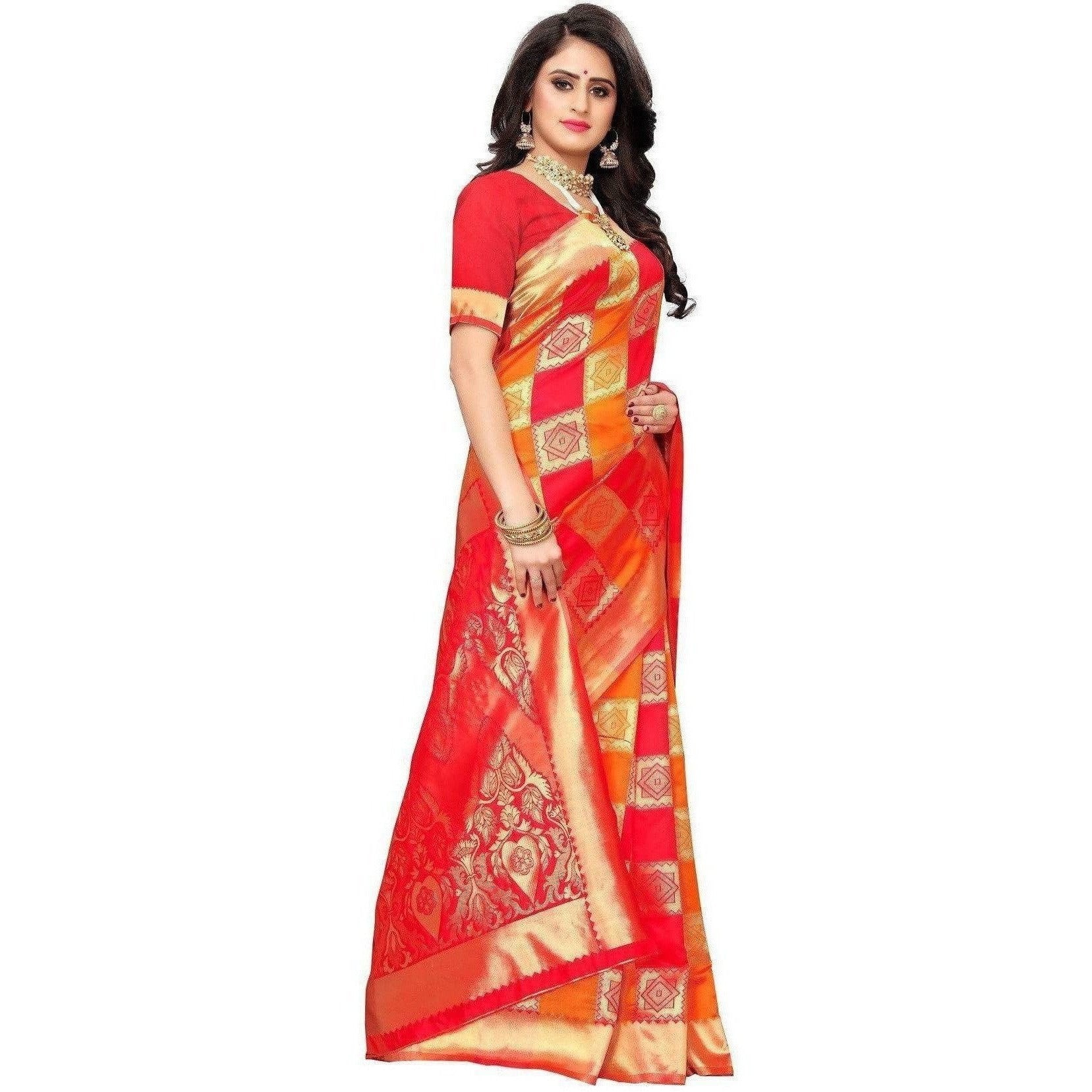 Vamika Banarasi Jaquard Red Weaving Saree (Banarasi 31) | Grocsy