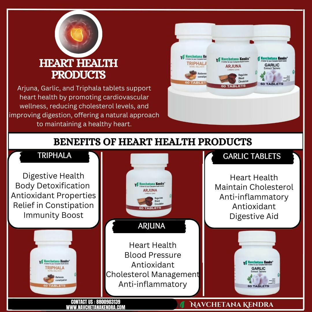Navchetana Kendra Arjuna, Triphala, and Garlic Tablets Combo | Grocsy