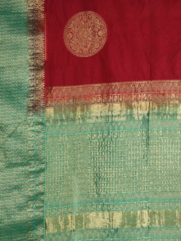 Kalamandir Woven Design Maroon Silk Blend Saree | Grocsy