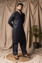 Black Rayon Thread Embroidery Work Kurta Set - Mahotsav | Grocsy
