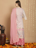 Jyoti Fashion Women's Grey Chanderi Silk Elegant Jardoshi Semi Kurta with Trouser & Dupatta | Grocsy
