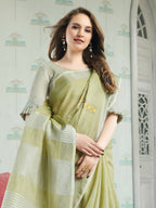 Shree Shyam Fashion Linen Pista Green Saree | Grocsy