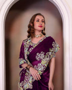 Teeya Creation Wine Color Zimichhu Silk Heavy Work Saree | Grocsy