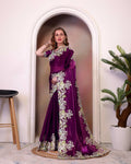 Teeya Creation Wine Color Zimichhu Silk Heavy Work Saree | Grocsy