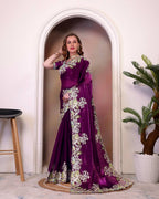 Teeya Creation Wine Color Zimichhu Silk Heavy Work Saree | Grocsy