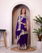 Teeya Creation Purple Color Zimichhu Silk Heavy Work Saree | Grocsy