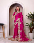 Teeya Creation Rani Color Zimichhu Silk Heavy Work Saree | Grocsy