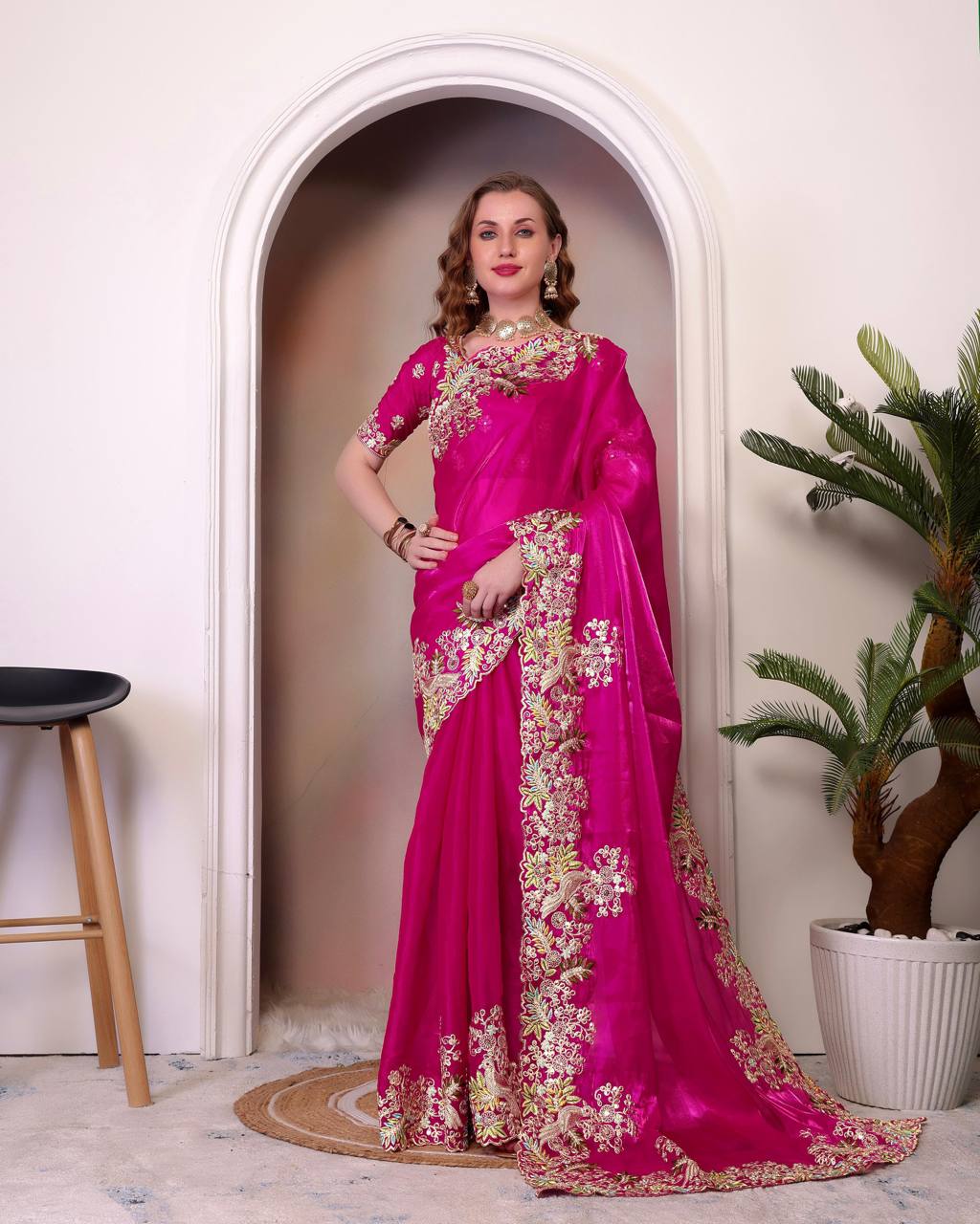Teeya Creation Rani Color Zimichhu Silk Heavy Work Saree | Grocsy
