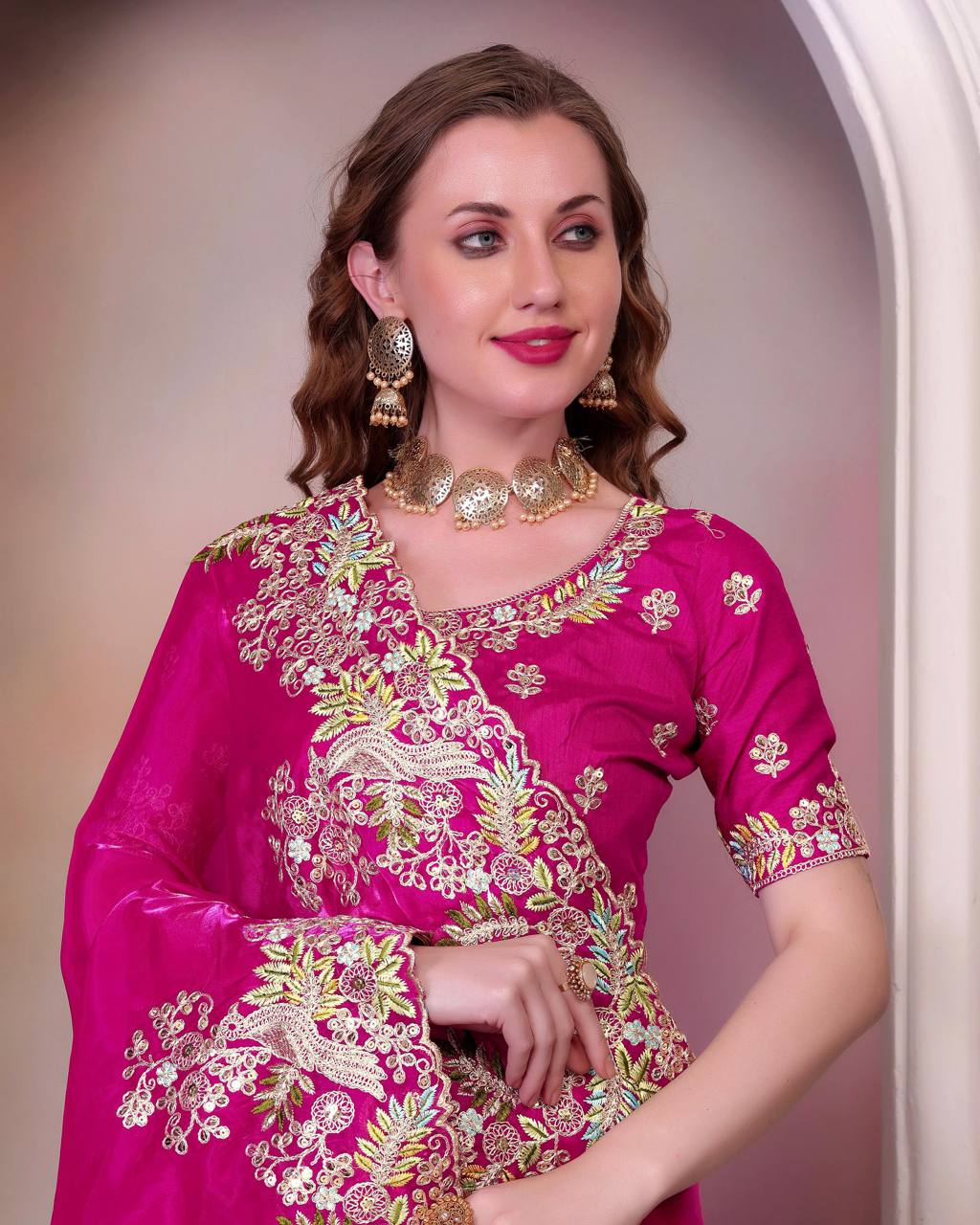 Teeya Creation Rani Color Zimichhu Silk Heavy Work Saree | Grocsy