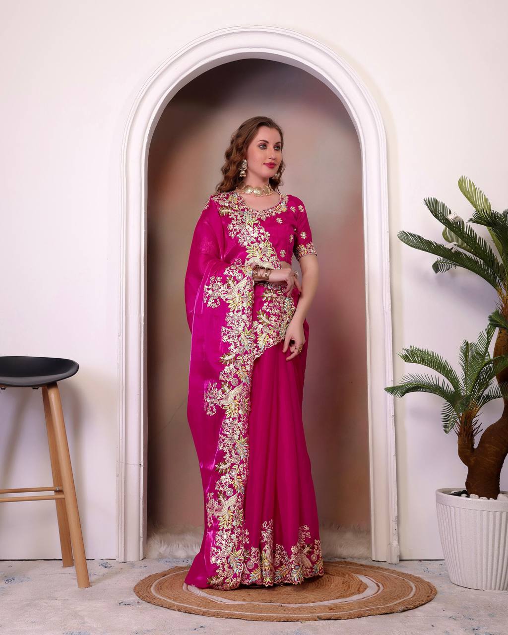 Teeya Creation Rani Color Zimichhu Silk Heavy Work Saree | Grocsy