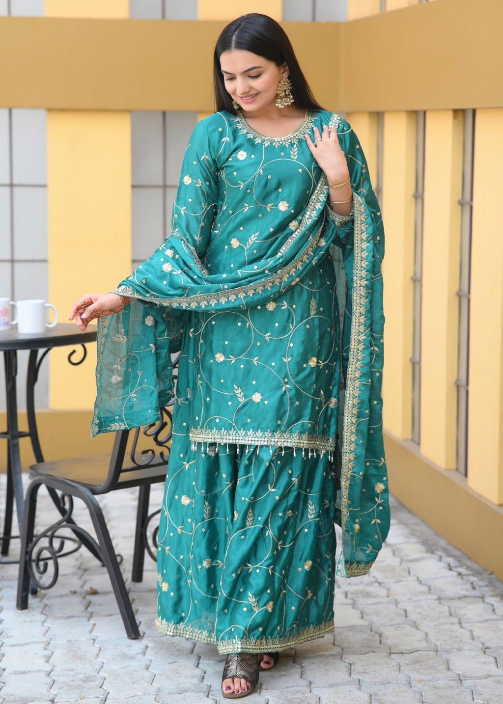 Teeya Creation Green Color Chinon Silk Heavy Embroidery Work Fully Stitched Salwar Suit | Grocsy