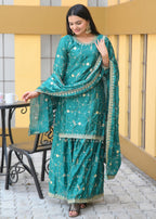 Teeya Creation Green Color Chinon Silk Heavy Embroidery Work Fully Stitched Salwar Suit | Grocsy