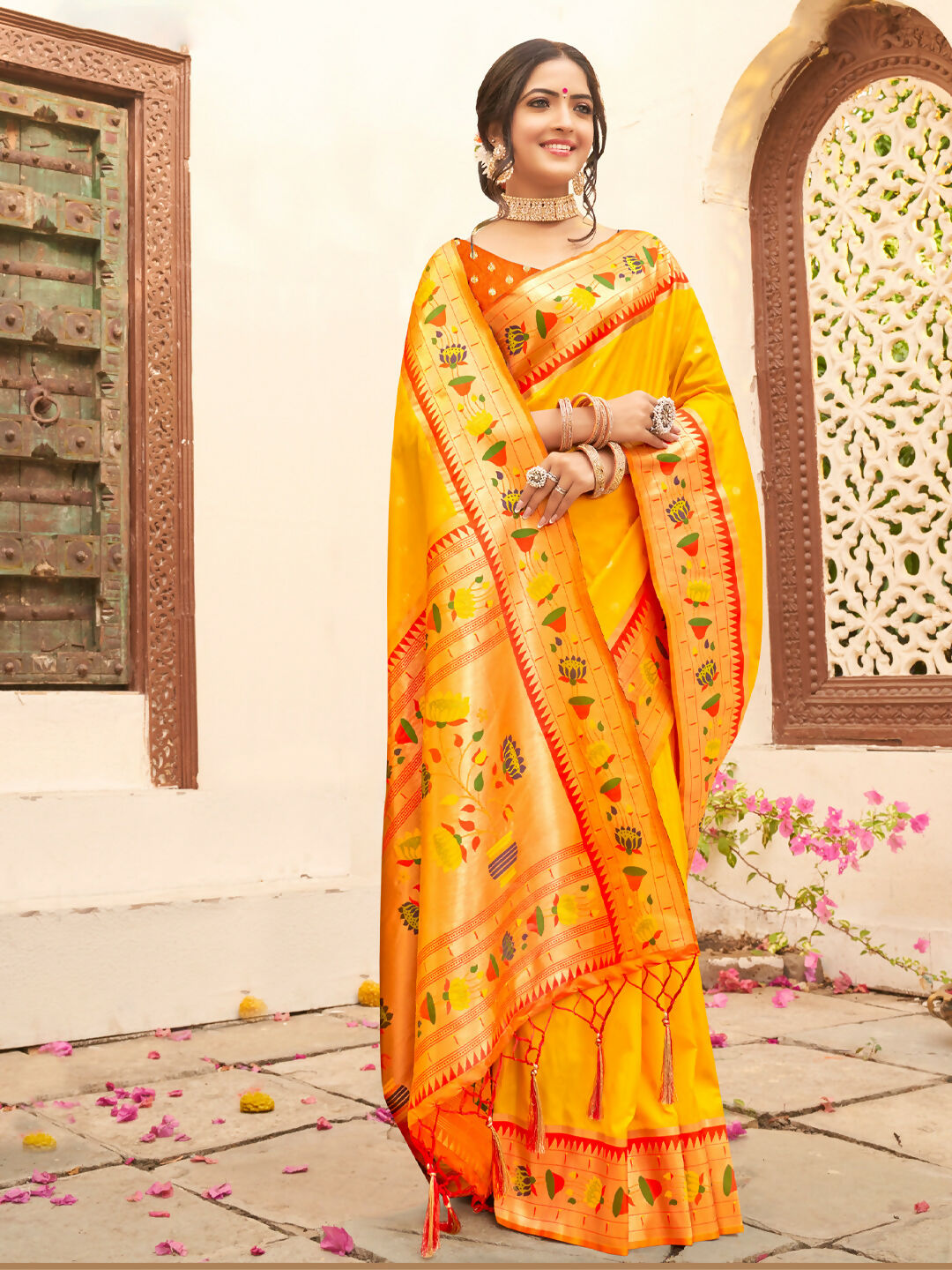 Shree Shyam Fashion Silk Blend Yellow Saree | Grocsy