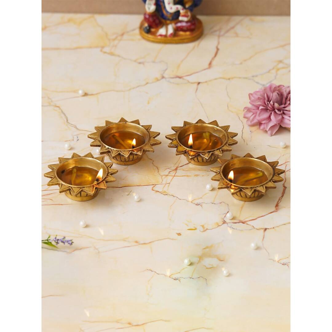 eCraftIndia 4 Pieces Beige Sun Shaped Diyas | Grocsy