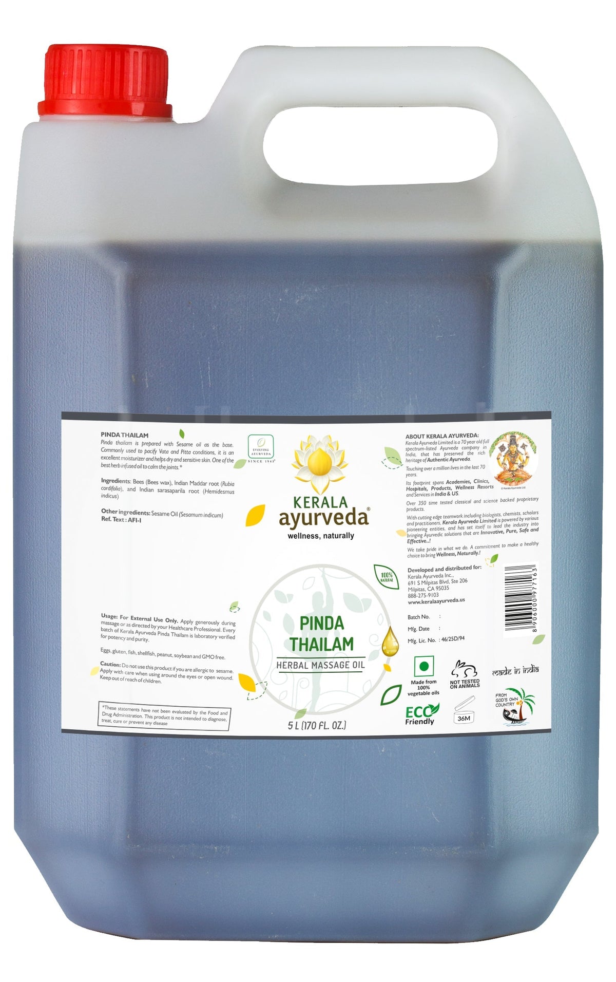 Kerala Ayurveda USA Phyto-Hydration Body Oil - Pinda Thailam | Grocsy