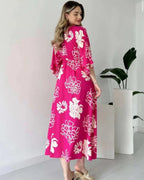 Pimu Front Slit Midi Dresses V-neck Designs For Women Party Wear - Pink | Grocsy