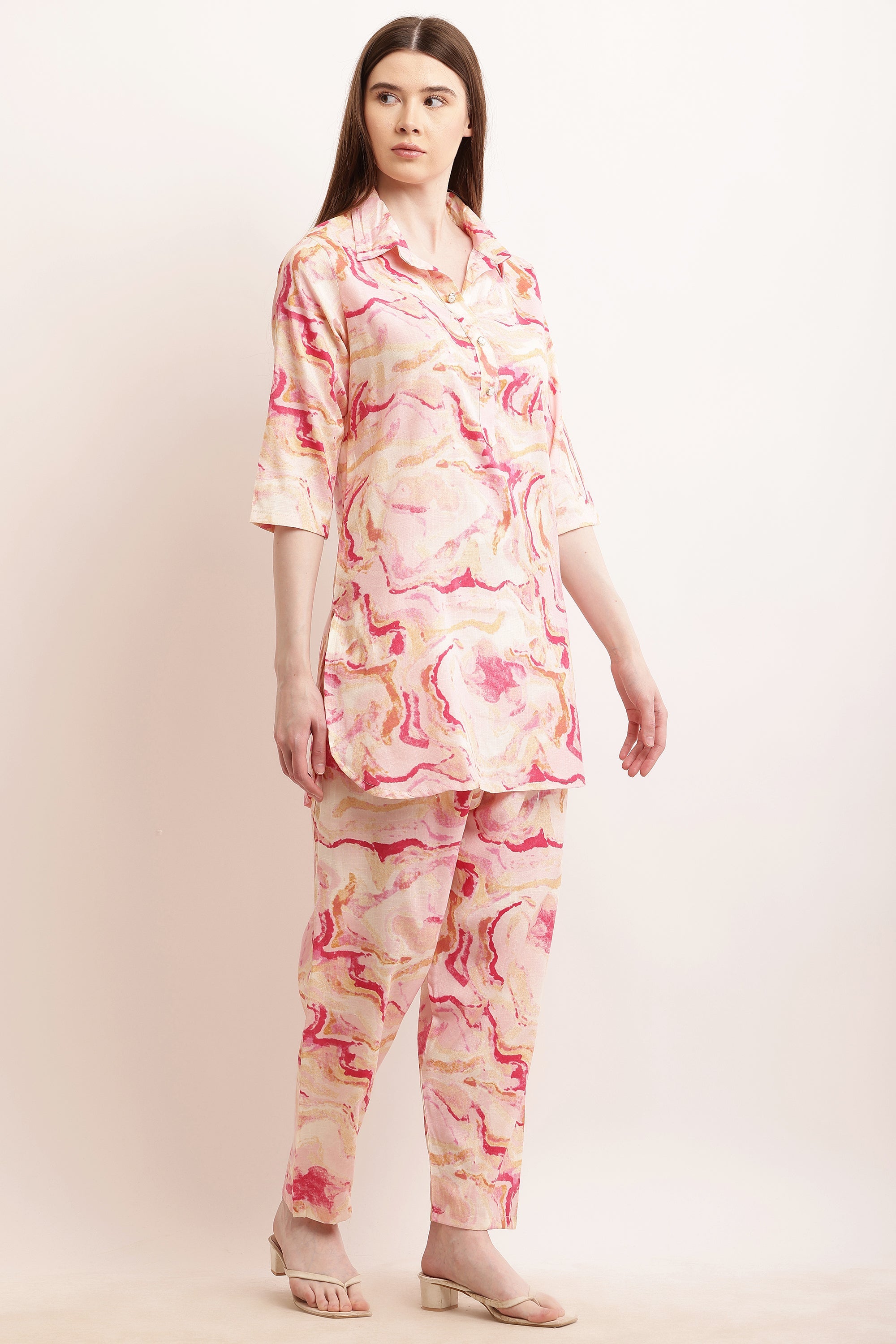 PAVONINE Pink Color Ted-Dye Printed Cord Set For Women | Grocsy