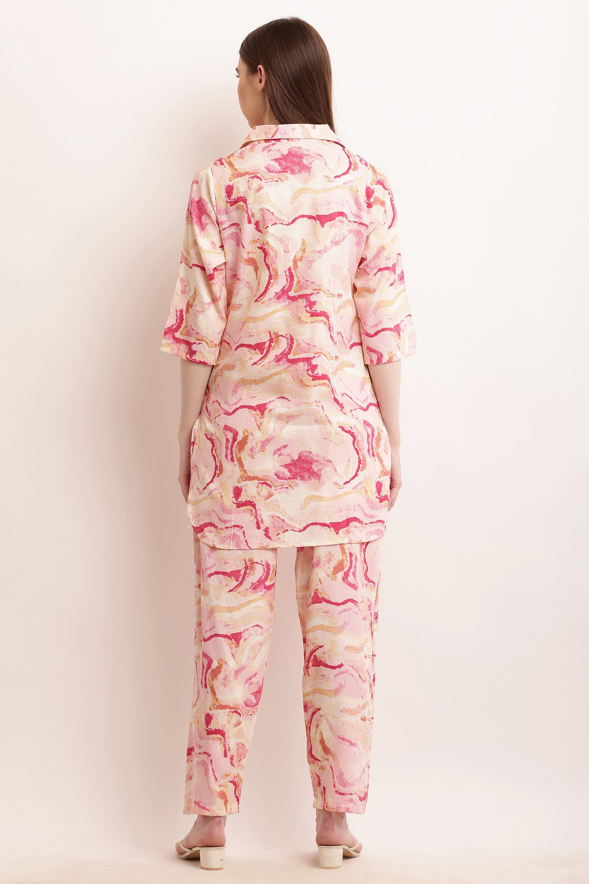 PAVONINE Pink Color Ted-Dye Printed Cord Set For Women | Grocsy
