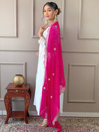 The52 Women's Gorgeous Embroidery Chandrei Fabric Straight Kurta, Pant and Dupatta Set | Grocsy