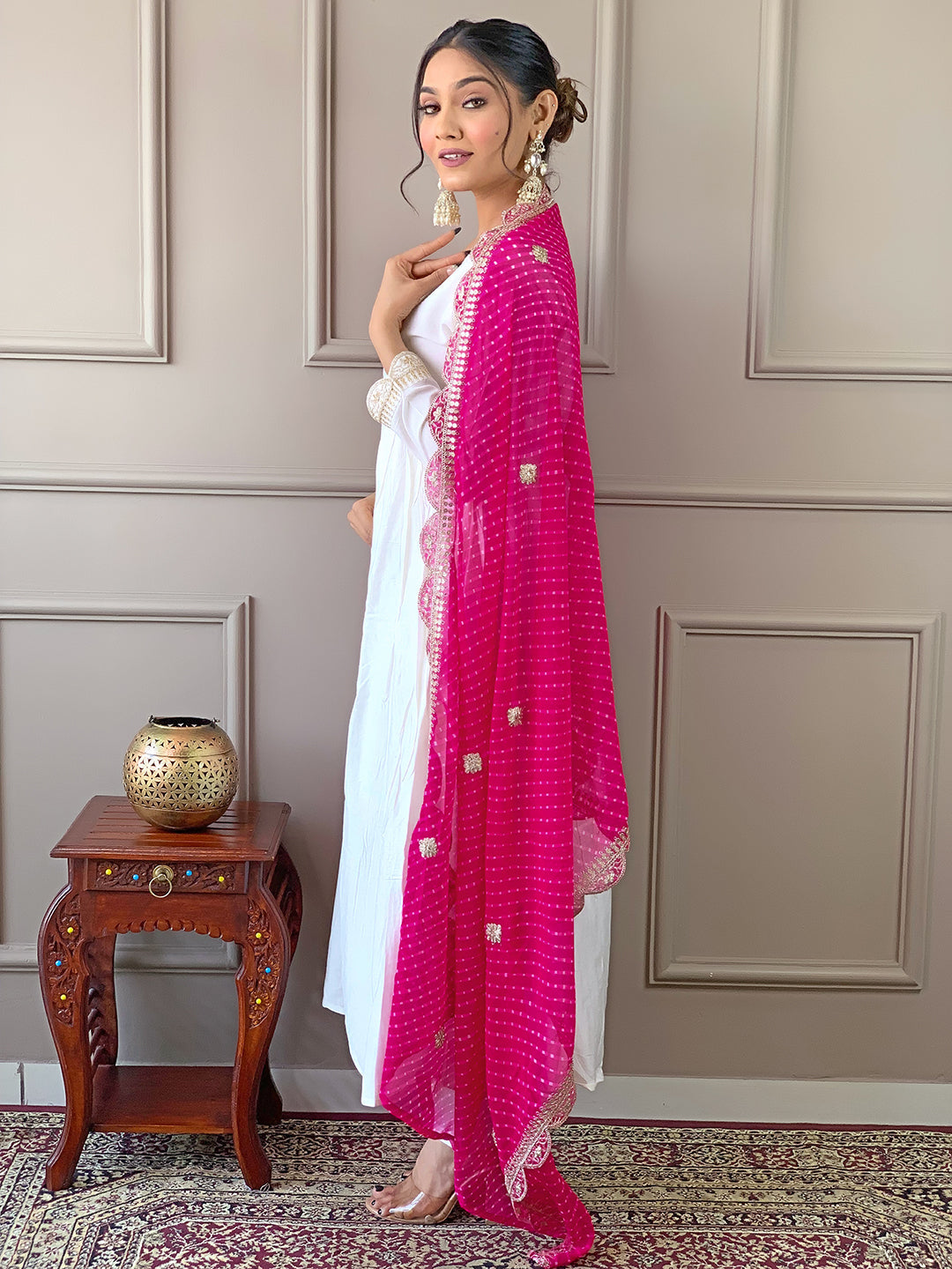 The52 Women's Gorgeous Embroidery Chandrei Fabric Straight Kurta, Pant and Dupatta Set | Grocsy