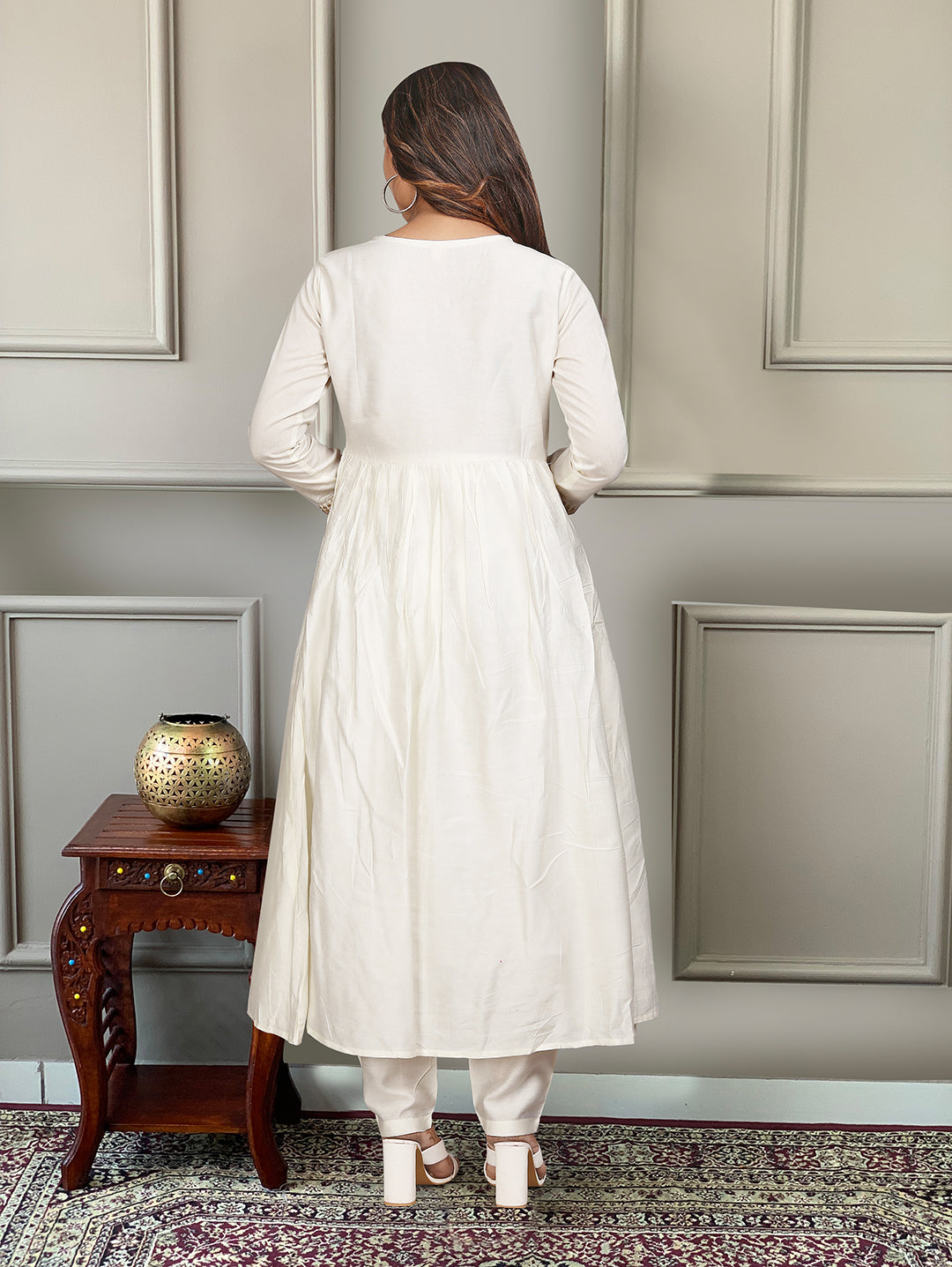 The52 Women's Gorgeous Embroidery Chandrei Fabric Straight Kurta, Pant and Dupatta Set | Grocsy