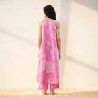 Pimu Women Floral Printed Pleated Pure Cotton Kurta with Palazzos-Pink | Grocsy