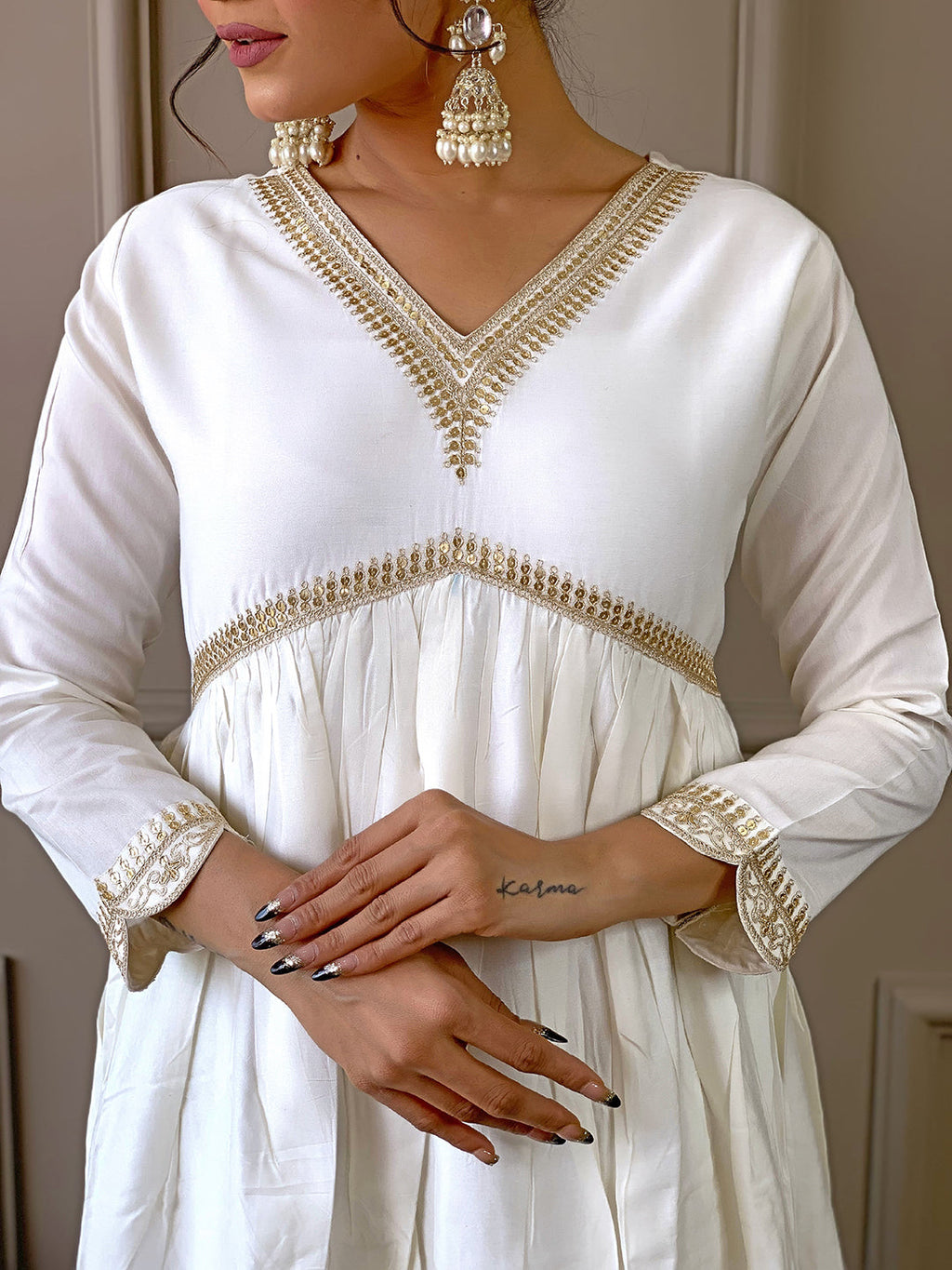 The52 Women's Gorgeous Embroidery Chandrei Fabric Straight Kurta, Pant and Dupatta Set | Grocsy