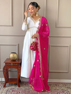 The52 Women's Gorgeous Embroidery Chandrei Fabric Straight Kurta, Pant and Dupatta Set | Grocsy