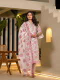 Yufta Pink And Off White Floral Print Cotton Straight Style Kurta And Trousers With Dupatta | Grocsy