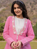 Yufta Pink Cotton Checks Print Shawl Neck Co Ord Set With Embroidery | Grocsy