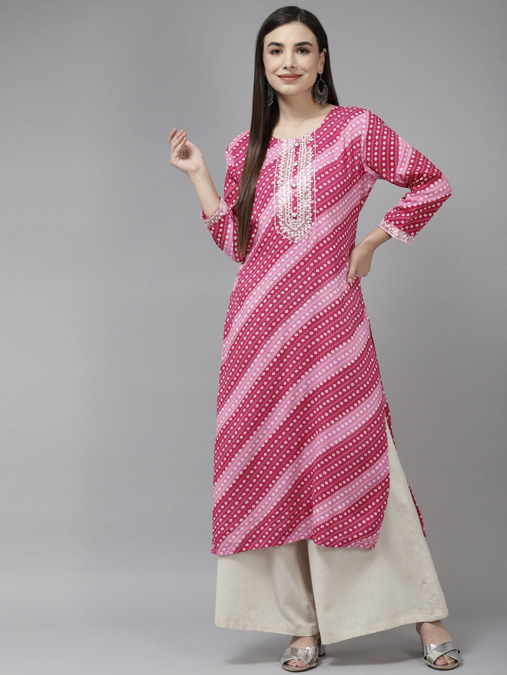 Yufta Pink Embroidered Kurta | Grocsy