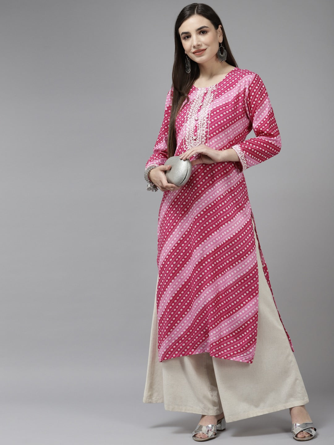 Yufta Pink Embroidered Kurta | Grocsy