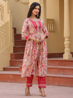 Yufta Pink Embroidered shrug Crop top co ord set | Grocsy