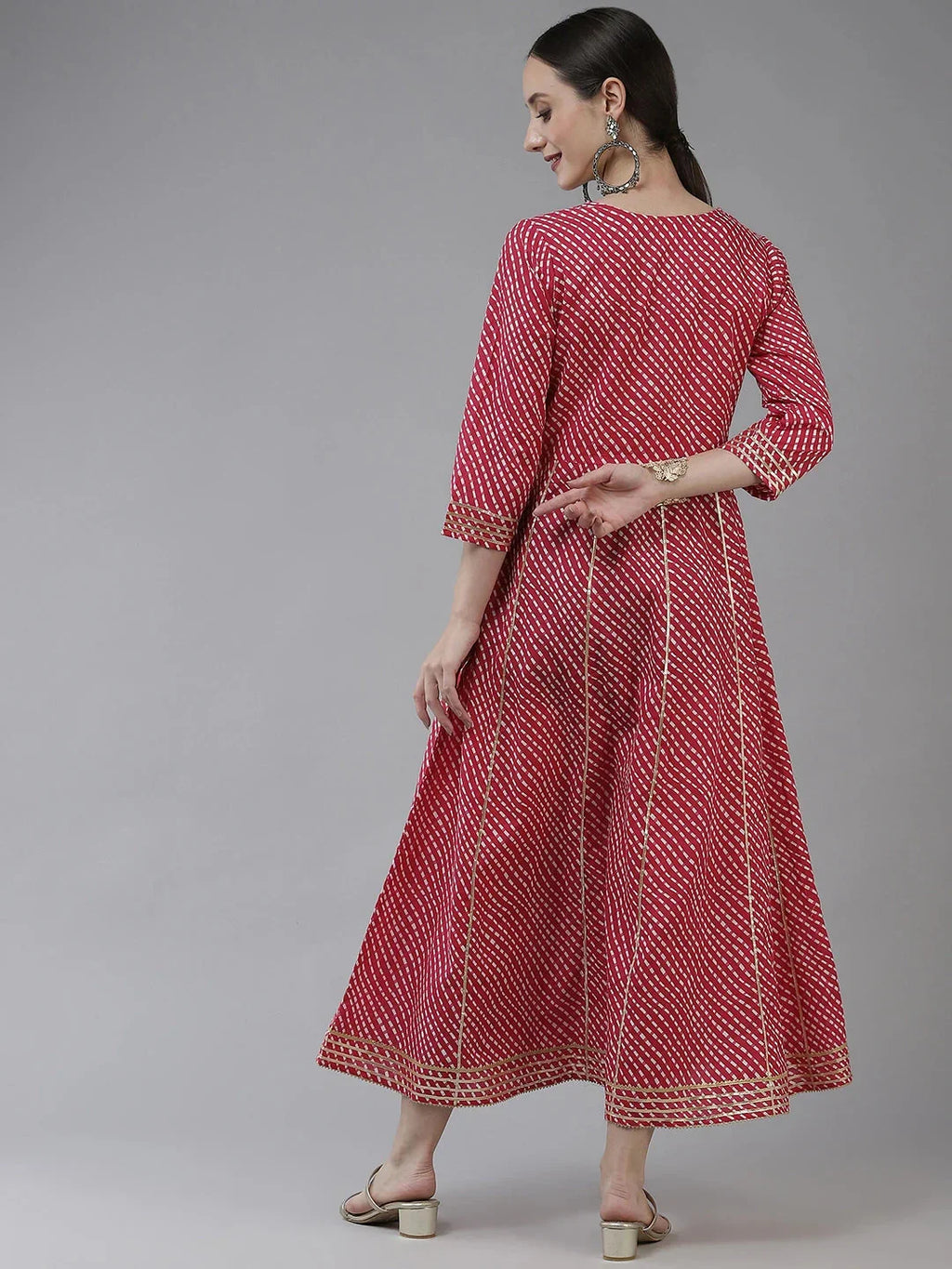 Yufta Pink Ethnic Motifs Maxi Dress | Grocsy