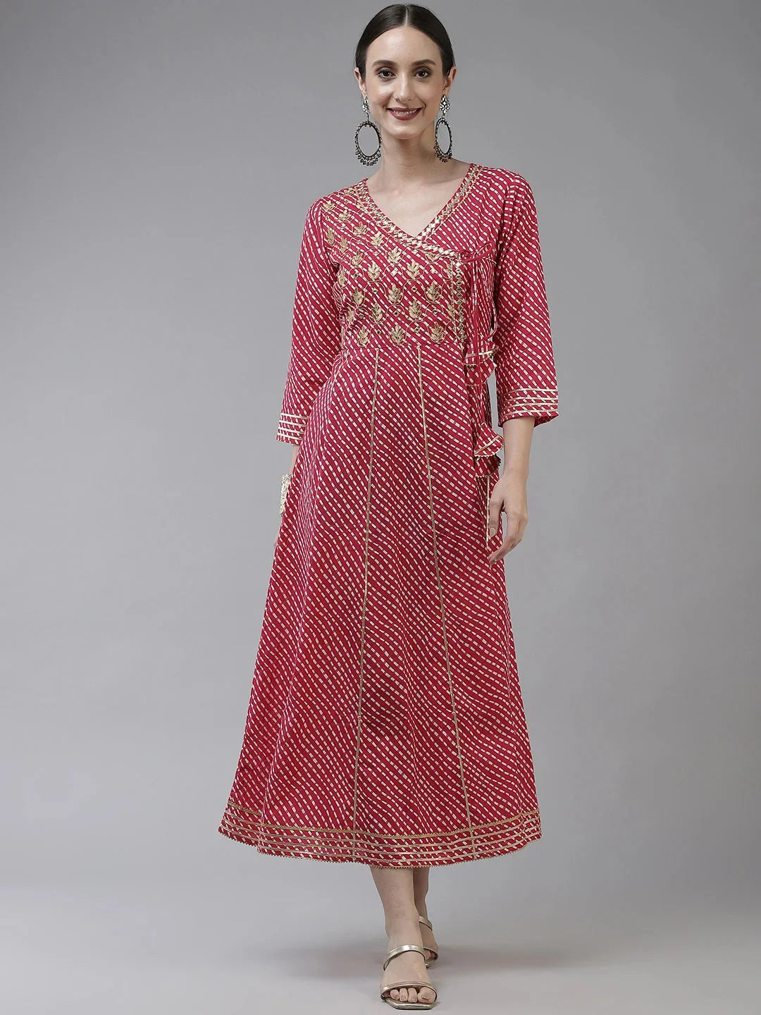 Yufta Pink Ethnic Motifs Maxi Dress | Grocsy